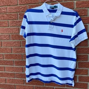 Blue and White Stripe Polo Shirt